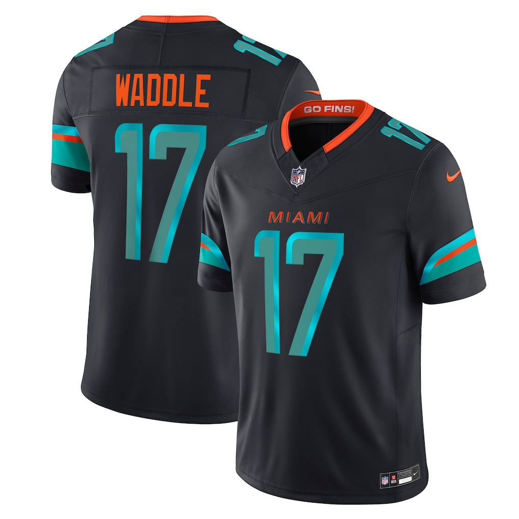 Men's Miami Dolphins Jaylen Waddle Nike Pitch Blue 2025 Rivalries Collection Limited Jersey