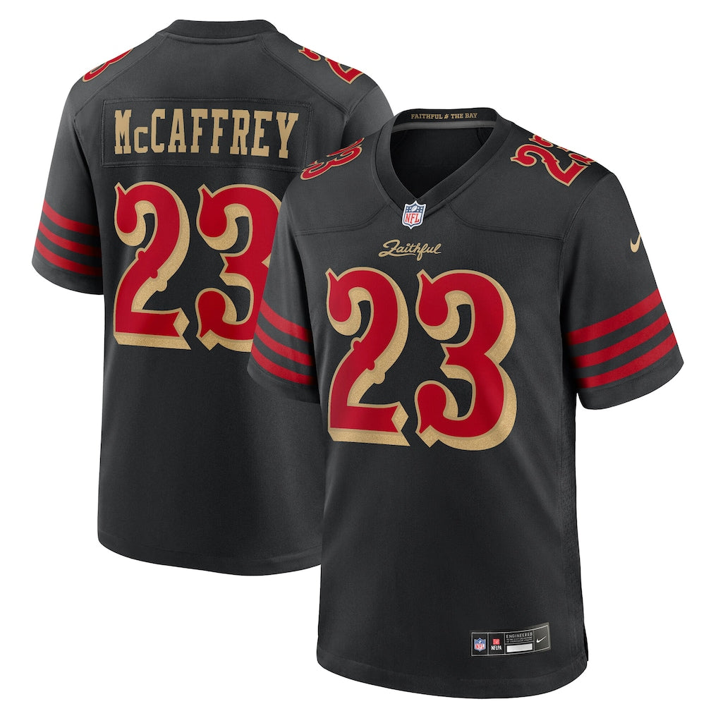 Men's San Francisco 49ers Christian McCaffrey Nike Black 2025 Rivalries Collection Game Jersey